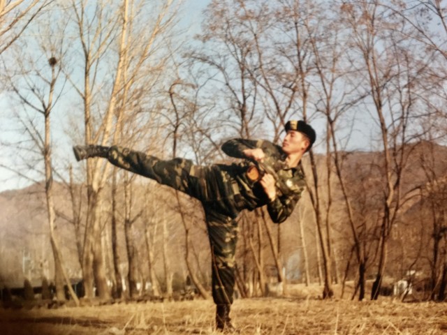 Ch. (Lt. Col.) Hyokchan Kim, command chaplain, 19th Expeditionary Sustainment Command, previously served in the Korean Special Forces. At the time of his service, it was mandatory for Korean Army Soldiers to be a black belt in tae kwan do.

Photo courtesy of Ch. Kim