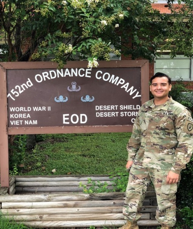Spc. Christian J. Feliciano-Roman, a U.S. Army Explosive Ordnance Disposal technician from 2nd Platoon, 752nd Ordnance Company (EOD), rescued an unconscious driver from a smoking vehicle on Interstate 14 near Fort Hood, Texas, July 7.  A native of Coconut Creek, Florida, he reported to the EOD company in August 2020. U.S. Army photo by Staff Sgt. Chad Z. Monden.