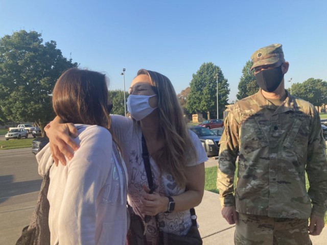 Missy and Lt. Col. Brian Freidline drop their off their daughter, Anna Freidline, Aug. 24, 2020, for the first day of school at Maffey Middle School, Fort Campbell. Getting your students back into a routine before school begins Aug. 9, can help ease the transition to the new school year.