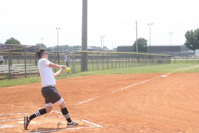 Staff Sergeant Amanda Carpenter, 579th Inland Cargo Transfer Company, U.S. Army Reserves, takes practice swings July 23 at Fort Campbell. Tryouts for the All-Army softball team started July 22 and will continue through Aug. 2 when coaching staff...