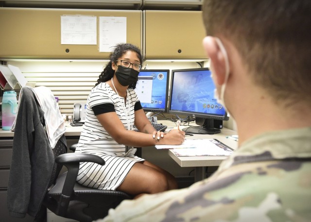 Sharell Cureton, a psychology technician at General Leonard Wood Army Community Hospital, performs what&#39;s called a triage ― a risk screening ― when she first meets with individuals who may be at risk of harming themselves or others. Fort...