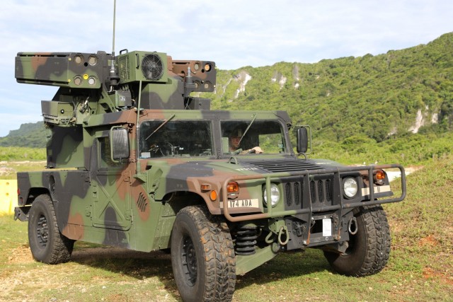 Ohio National Guard's Sgt. Michael Meier, assigned to Alpha Battery, 1st Battalion, 174th Air Defense Artillery Regiment, stages the Avenger Air Defense System during exercise Forager 21 on July 30, 2021, Andersen Air Force Base, Guam. The Avenger is a self-propelled surface-to-air missile system which provides mobile, short-range air defense protection for ground units. Exercise Forager 21 exercises our ability to conduct strategic deployment and Joint operational maneuver of forces into and across the Indo-Pacific theater.  (Photo by Army Spc. Olivia Lauer)