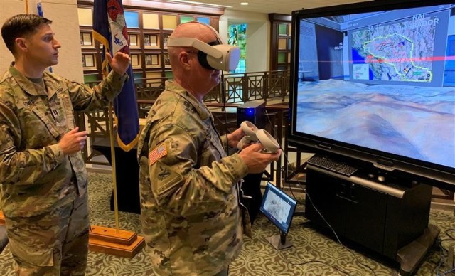 U.S. Army COL Jason M. Railsback, Director of Command and General Staff School&#39;s  Department of Joint, Interagency, and Multinational Operations conducts familiarization with Army Research Lab&#39;s  Cross Reality-Common Operating Picture.  