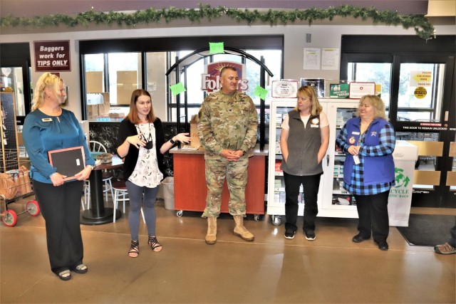 Members of the Fort McCoy Commissary team listen in as they receive a certificate of appreciation July 27, 2021, from Garrison Commander Col. Michael Poss and Sexual Assault Response Coordinator Rebecca Wilkinson with the Directorate of Family and...