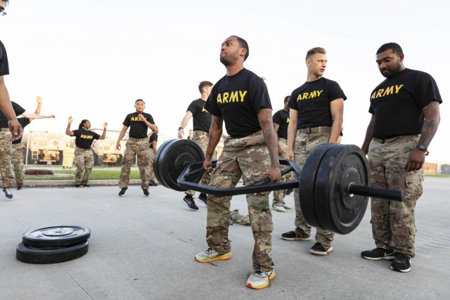 Soldiers assigned to the 9th Brigade Engineer Battalion, 2nd Armored Brigade Combat Team, 3rd Infantry Division, participate in the Deadlift Chipper Lane as part of the larger Iron Spartan Competition on Fort Stewart, Georgia, June, 25 2021. The comprehensive, timed competition sought to build a team inside a team in company formations, demonstrate the physical capability of an armored brigade combat team, and show that “People First” really means preparing Soldiers to fight, win, and come home from the nation’s wars through tough, realistic training. (U.S. Army Photo by Spc. Robert P Wormley III, 50th Public Affairs Detachment)
