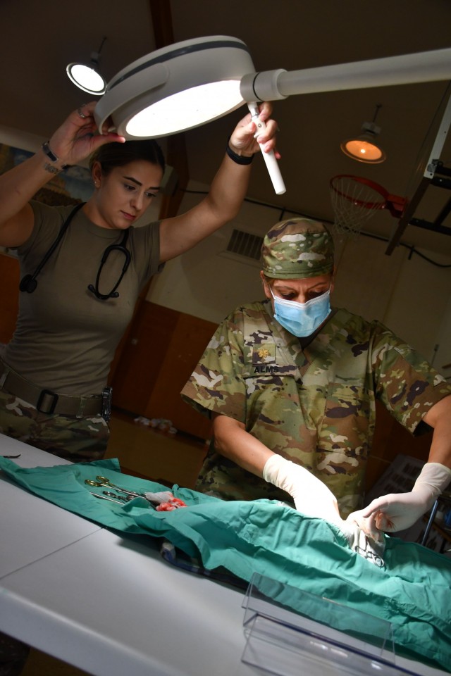 U.S. Army Reserve Maj. Emilee Alms, a veterinarian with the 7351st VET Detachment, 7214 Medical Support Unit and an Arden Hills, Minn. resident, conducts a spay surgery on a kitten assisted by U.S. Army Reserve Sgt. Jamie Stroup, an animal care specialist with the 7351 VET Detachment and a Modesto, Calif. native.
The 7214th MSU was conducting Innovative Readiness Training in support of Operation Walking Shield, a program that teams federal agencies with American Indian groups to help improve living conditions on American Indian reservations. Innovative Readiness Training is an opportunity that provides training for our military personnel to ensure deployment readiness while addressing needs within America’s local communities.
For this IRT project, 35 U.S. Army Reserve Soldiers assigned to Army Reserve Medical Command’s 7214th MSU based in Garden Grove, California in partnership with the Fort Belknap Agency and Hays Clinic, offered health care services at the Fort Belknap Agency and Hays Clinic on the Fort Belknap Reservation, Montana from July 18-31. The project supported a tribal population of more than 5,800 people. 
The medical professionals supporting this mission included physicians, physician assistants, nurses, a psychologist, a behavioral health technician, a pharmacist and pharmacy technician, dentists, dental assistants, medics and several support staff.  
Medical services provided included general medicine, health exams, behavioral health, dental exams and services, veterinary services, public education and other health care services.