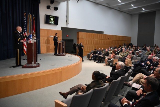 Lt. Gen. Thomas A. Horlander gives a speech during his retirement ceremony held on June 23 at Ft. Lesley McNair, Washington, DC. 