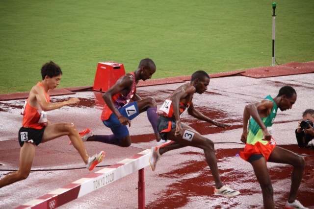 Spc. Benard Keter raced in the men’s 3,000 meter steeple chase finals Aug 2, at the 2020 Summer Olympic Games. The Soldier in the World Class Athlete Program placed 11th.