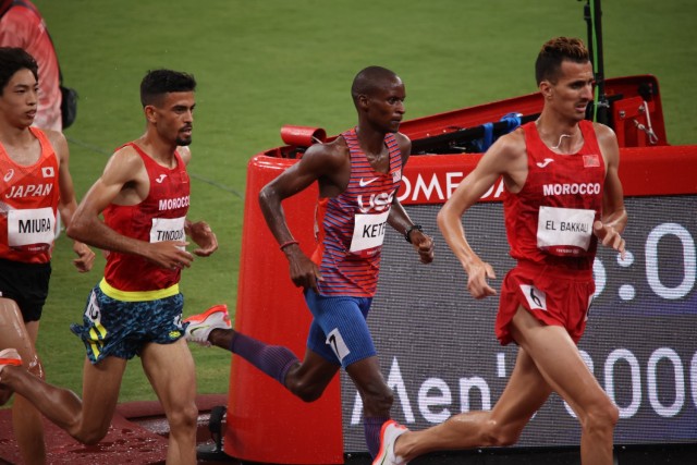 Spc. Benard Keter raced in the men’s 3,000 meter steeple chase finals Aug 2, at the 2020 Summer Olym