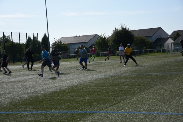 Members of the Garrison Wiesbaden enjoy a game of flag football during organization day July 30.