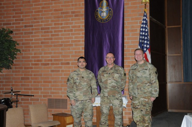 (Left to right) Staff Sgt. Ricardo Luna, Chaplain Maj. Jeffrey Crispin and Sgt. Justin Neubert.