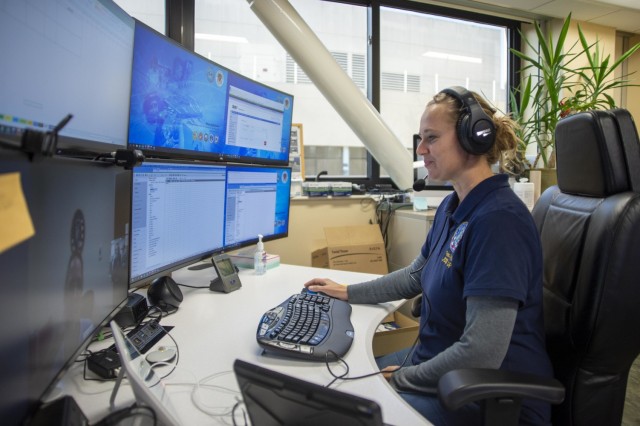 SAN DIEGO (Sept. 17, 2020) Trisha Lindsey, a nurse specialist assigned to Naval Medical Center San Diego&#39;s (NMCSD) Joint Tele-Critical Care Network (JTCCN), provides support to a remote intensive care unit (ICU) via tele-confrence in the hospital&#39;s JTCCN office Sept. 17. The JTCCN provides critical-care support to remote, bedside intensivist teams, known as spoke sites, via state-of-the-art audiovisual communication and computer systems. The coronavirus (COVID-19) pandemic has changed the way many facets of healthcare are conducted, and NMCSD has adapted some of its techniques and practices to keep both staff and patients safe while delivering the high-quality healthcare they’ve come to expect. NMCSD’s mission is to prepare service members to deploy in support of operational forces, deliver high quality healthcare services and shape the future of military medicine through education, training and research. NMCSD employs more than 6,000 active duty military personnel, civilians and contract