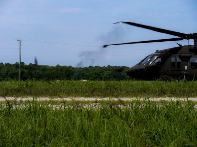 38th Combat Aviation Brigade Pilots land UH-60 at Landing zone Kliber to conduct a response mission. The Guardsmen are conducting a full-scale response mission in conjunction with the Defense Department civilians from Camp Atterbury Airfield,...