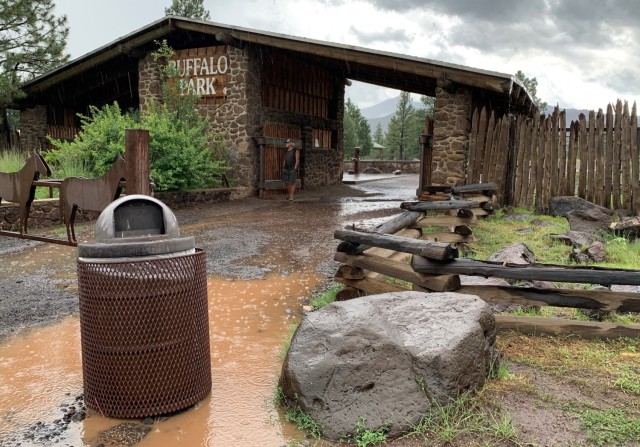 Buffalo Park provides quick shelter during heavy rainfall July 30 in Flagstaff, Arizona. Buffalo Park is located at the Southwest base of Mount Elden. The Museum Fire in 2019 burned a large section of forest above East Flagstaff, along the Mount...