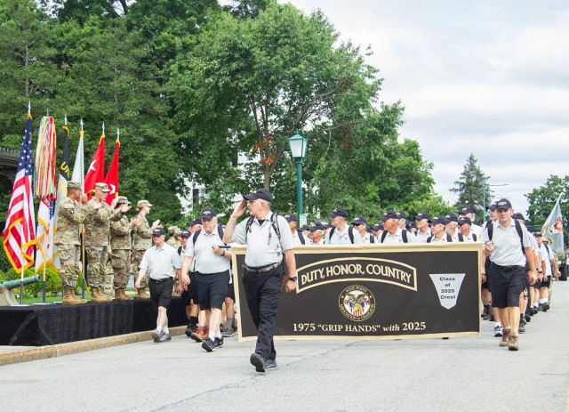 Graduates from the U.S. Military Academy Class of 1975, the 50-year affiliate class to the USMA Class of 2025, joined the new cadets on their march during March Back Monday.