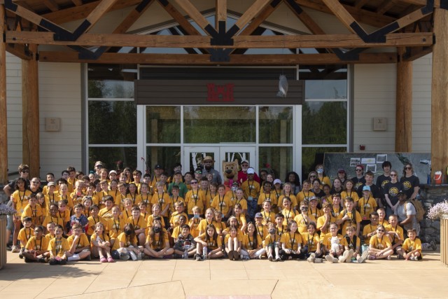 Students from STEM Kamp gather outside the project office on Aug. 5 at the Chena River Lakes Flood Control Project near North Pole. Alaska. The 125 campers participated in a series of STEM activities with Justin Kerwin, senior park ranger, and...