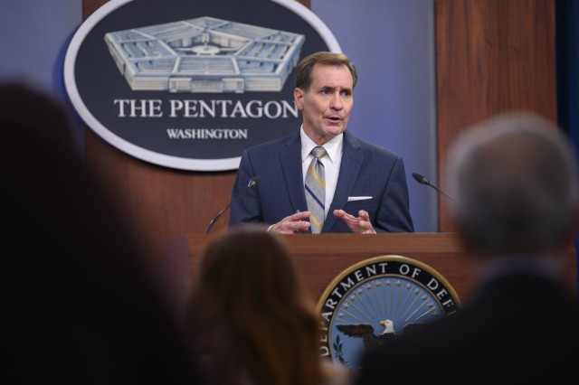 Pentagon Press Secretary John F. Kirby holds a press briefing, at the Pentagon, Washington, D.C., Aug. 12, 2021.