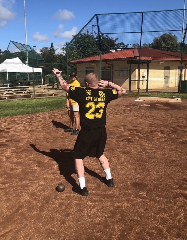Retired Capt. Anthony Storey threw a shotput at Schofield Barracks, Hawaii, during the 2019 Pacific Trails. He will compete in the 2021 Warrior Games this September in Orlando, Florida. (Photo courtesy of David Iuli)