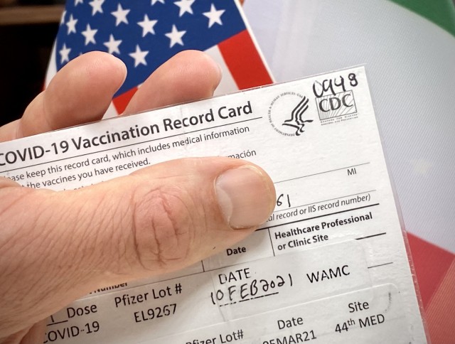 Many Americans at USAG Italy, in Vicenza and Livorno, were vaccinated on post and only carry the CDC record, a small white card that states when they were vaccinated and what type of vaccination they received. Vaccinated Americans must show their CDC card to access the Italian venues that now require the Green Pass.