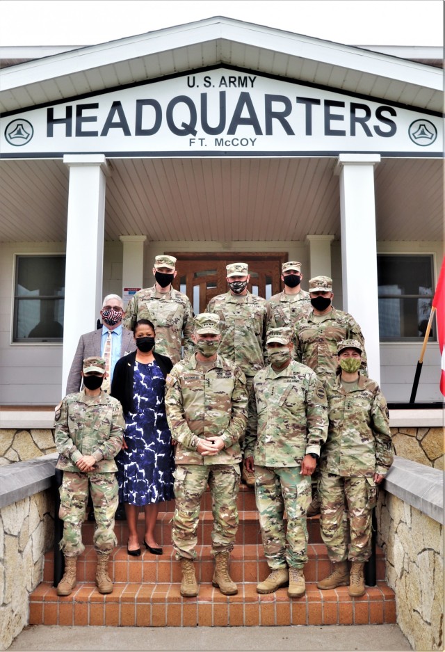 (From left, first row) Brig. Gen. Maria Juarez, deputy commanding general-support with the 88th Readiness Division; retired Maj. Gen. Marcia Anderson, Army Reserve ambassador; the 40th Chief of Staff of the U.S. Army Gen. James McConville; Gen....