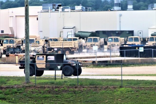 Soldiers at Fort McCoy, Wis., for training in the mobilization exercise Pershing Strike ’21 conduct operations July 22, 2021, at Fort McCoy, Wis. During the exercise, troops were able to access and use the Mission Command Configuration Center as...