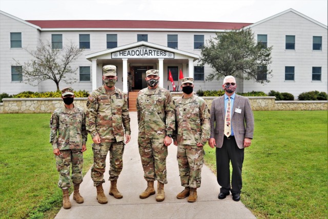 (From left) Brig. Gen. Maria Juarez, deputy commanding general-support with the 88th Readiness Division; the 40th Chief of Staff of the U.S. Army Gen. James McConville; Fort McCoy Garrison Commander Col. Michael Poss; Garrison Deputy Commander Lt....
