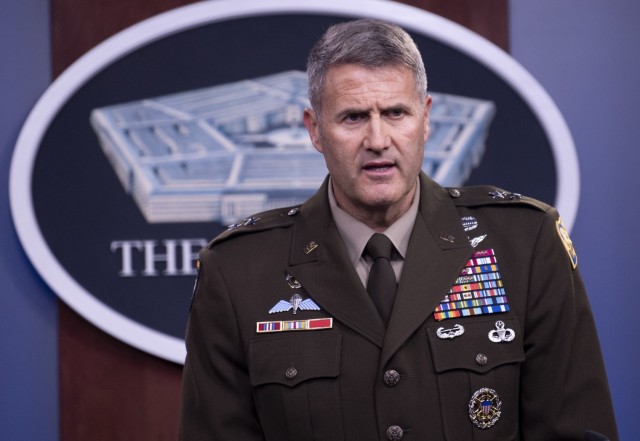 Army Maj. Gen. William D. “Hank” Taylor speaks at a press briefing on Afghanistan, the Pentagon, Washington, D.C., Aug. 16, 2021.
