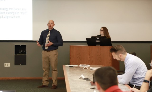 Current JMC employees Ryan McGivern and Tiffany Morris presented their final Aspiring Leaders projects to JMC Leadership including Ms. JoEtta Fisher, Deputy to the Commander and the JMC Training committee.