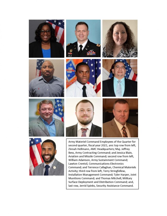 The Employee of the Quarter program allows Army Materiel Command to recognize recognizes civilian and military employees whose outstanding and innovative contributions made a direct positive impact on the command&#39;s mission goals during the quarter. (U.S. Army Photo Collage)