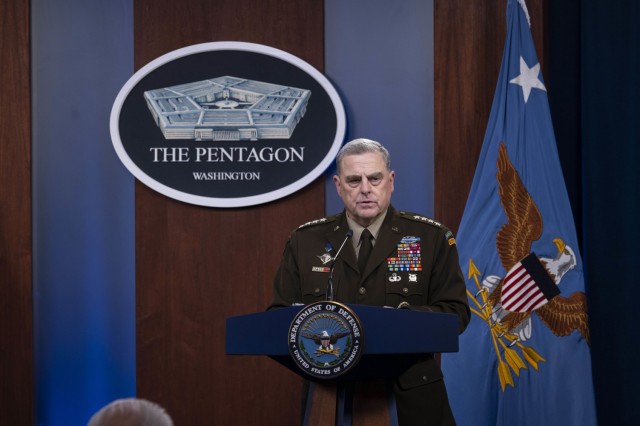 Army Gen. Mark A. Milley, chairman of the Joint Chiefs of Staff, briefs the media on Afghanistan, the Pentagon, Washington, D.C., Aug. 18, 2021. (DoD photo by Lisa Ferdinando)