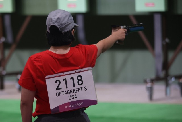 Staff Sgt. Uptagrafft competed in the 2020 Summer Olympic Games in Tokyo, Japan, for women’s 10-meter air pistol and 25-meter air pistol. Uptagrafft is a Soldier athlete in the Army’s World Class Athlete Program.