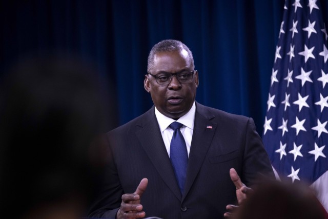 Secretary of Defense Lloyd J. Austin III briefs the media on Afghanistan, the Pentagon, Washington, D.C., Aug. 18, 2021. (DoD photo by Lisa Ferdinando)