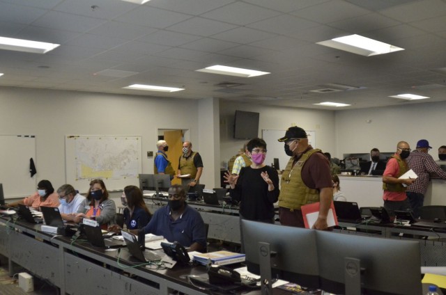 U.S. Army Garrison-Fort Campbell employees execute the installation’s response to two active attacker scenarios from the Emergency Operations Center Aug. 17 as part of a two-day full-scale exercise.