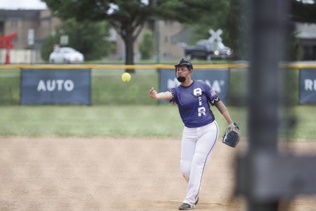 U.S. Air Force Staff Sgt. Megan Hines-Wade, Luke Air Force Base, Arizona, pitches during the 2021 Armed Forces Women's Softball Championship game Aug. 13 at Fort Campbell.