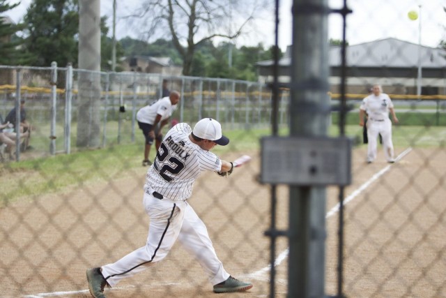 U.S. Navy Petty Officer 2nd Class Val Proulx, Naval Station Norfolk, Va., swings at the ball Aug. 13 during the 2021 Armed Forces Women’s Softball Championship game at the South Sports Complex at Fort Campbell. Navy ended the game with 20 runs...