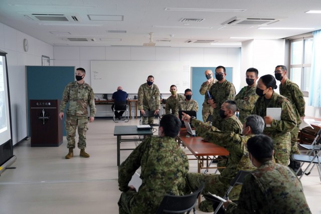 The command teams from the U.S. Army’s Bravo Battery, 1-1 Air Defense Artillery Battalion, met with Japanese Ground Self-Defense Force’s 8th Anti-Aircraft Artillery Group to plan, synchronize, and deconflict capabilities in perpetration for the bilateral training, part of Orient Shield-21, on Camp Amami 28 June. Orient Shield is the largest U.S. Army and Japan Ground Self-Defense Force bilateral field training exercise being executed in various locations throughout Japan to enhance interoperability and test and refine multi-domain and cross-domain operations.