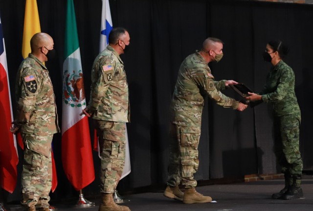 Mexican Armed Forces, Medical Corps Lt. Jenny Fuentes Zaragosa attained top honors for the Medical Assistance Course recently held at WHINSEC. U.S. Army Photo by SGT Vladimir Varlack.