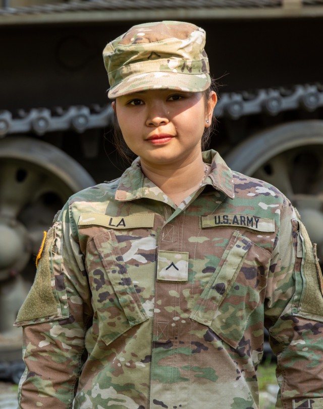 Pvt. Ngan La, a human resources specialist with 1st Armored Brigade Combat Team, 1st Infantry Division, poses for a photo in Żagań, Poland, August 14, 2021. La is currently deployed in support of Atlantic Resolve. Atlantic Resolve is a U.S. led...