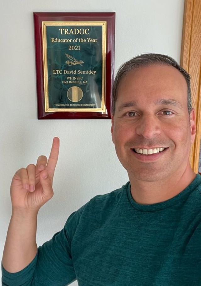 LTC David Semidey proudly displays his award at home. Selfie photo by LTC David  Semidey