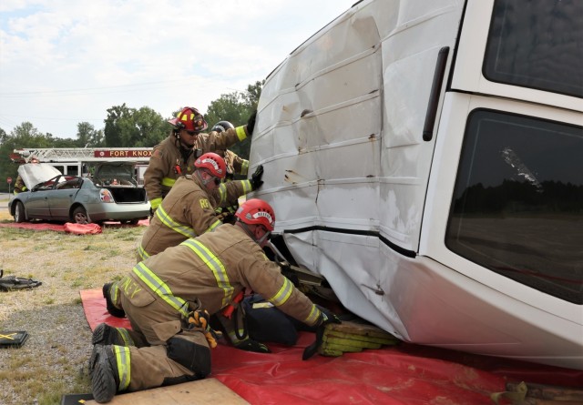 The Radcliff Fire Department joined Fort Knox responders in practicing a rescue operation during an emergency exercise Aug. 25, 2021.