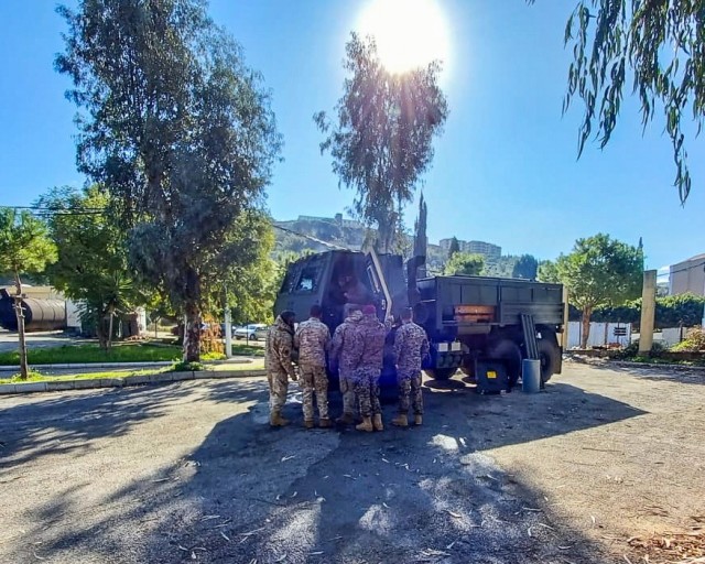 Military members of the Lebanese Armed Forces train on the operation and maintenance of their new "Family of Tactical Vehicles" trucks, after the Army Security Assistance Enterprise overcame pandemic restrictions, quality control and logistical...