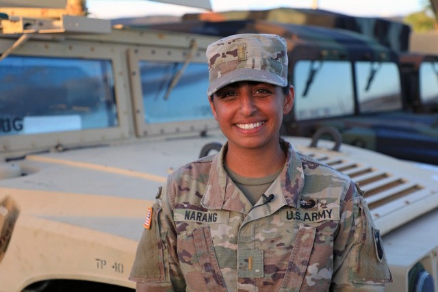 KEKAHA, Hawaii -- 2nd Lt. Amnol Narang, Roswell, Georgia native and air defense officer with 1st Battalon, 1st Air Defense Artillery Regiment, shares why she joined the U.S Army in a Women’s Equality Day video interview during a training event...