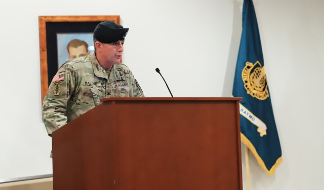 Col. Scott Malone II assumes command of the U.S. Army Security Assistance Training Management Organization July 19, 2019, at Fort Bragg, North Carolina.