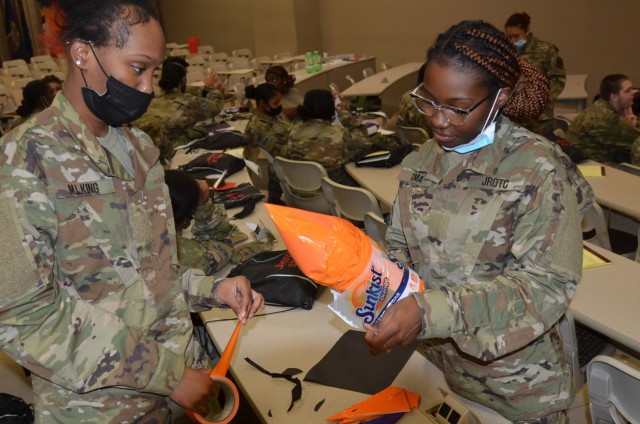 JROTC cadets design water rockets out of 2-liter plastic bottles at a STEM Day camp Aug. 5 at Fort Custer, Mich.