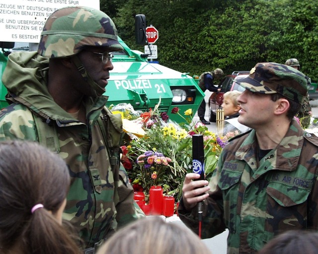 Then-garrison commander Col. Larry Stubblefield, answers questions