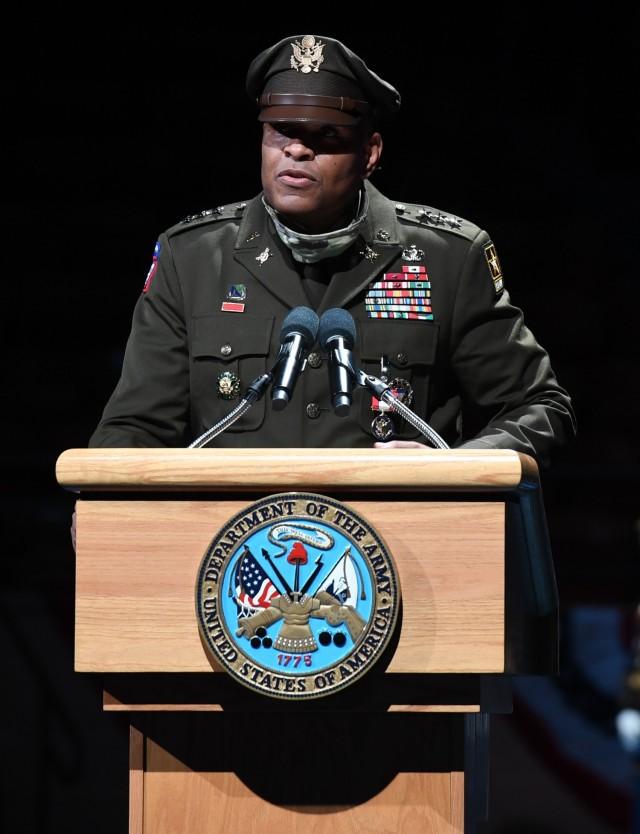 U.S. Army Lt. Gen. Leslie C. Smith, the 66th Inspector General of the Army, delivers remarks during a retirement ceremony in his honor at Conmy Hall, Joint Base Myer-Henderson Hall, Virginia, Aug. 27, 2021. Smith retired after more than 35 years...
