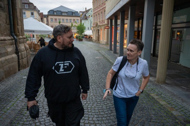 Natalie Clarke-Knight and her brother Mark Wamsler walk through their hometown of Schwäbisch Gmünd together for the first time in 45 yeas.