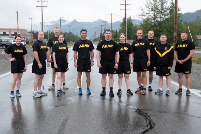 Eleven Soldiers with the U.S. Army Corps of Engineers – Alaska District took the Army Combat Fitness Test on Aug. 17 at Joint Base Elmendorf Richardson. The assessment provided the service members with a baseline performance level for continued training until it becomes an officially implemented requirement. (U.S. Army photo, Rachel Napolitan)