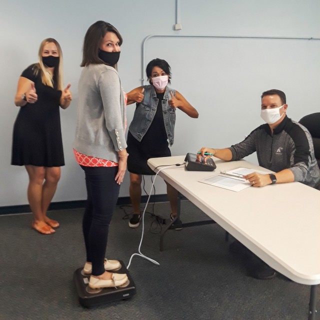 Choose 2 Lose participants weigh-in on week two of the current 12-week challenge.  Facilitating the weigh-in is Nick Osterhaus, G1 (Human Resources). Weekly accountability and encouragement is the key to success.  (Photo courtesy of Linda Ottman,...