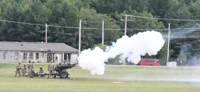 The Fort Drum and North Country communities got a sample of the sights and sounds of 10th Mountain Division (LI) Soldiers, artillery, aircraft and vehicles in action Sept. 1 during a live demonstration on Division Hill. The 30-minute demo traced the history of the 10th Mountain Division from its origin as an elite mountain warfare unit to its current capabilities. Afterward, the Salute to the Nation ceremony presented a roll call of the 50 state and six territory flags in the order they joined the union. (Photo by Mike Strasser, Fort Drum Garrison Public Affairs)